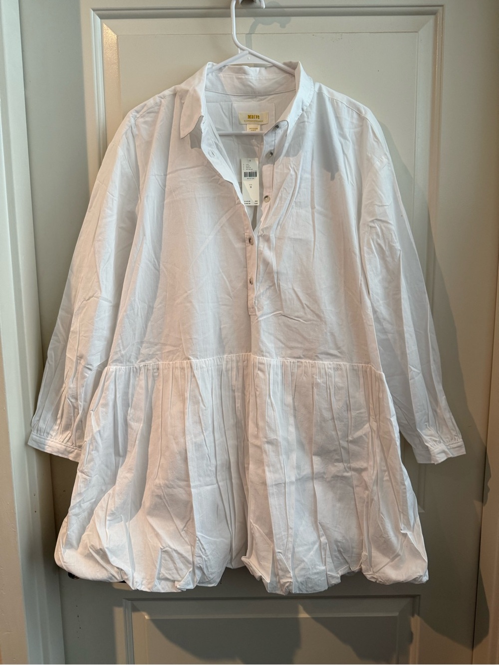 White Gathered Hem Button-Front Tunic